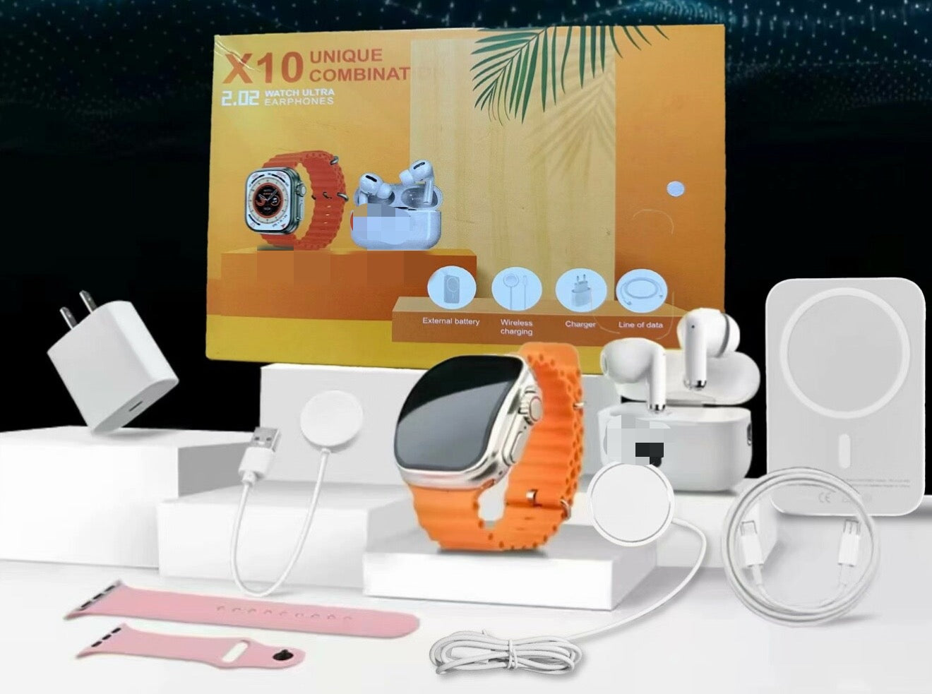 8-in-1 Charging Kit: Fast Charge, 10000mAh Magnetic Power Bank, Wireless Charger, Type-C to Fast Charge Cable, Adapter and Color Screen Bluetooth Headset